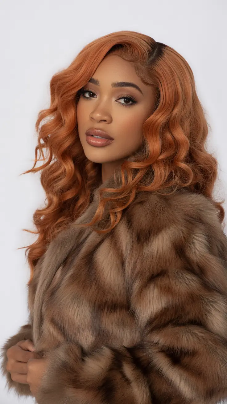 Cute hairstyle ideas Soft Copper Waves With a Side Part