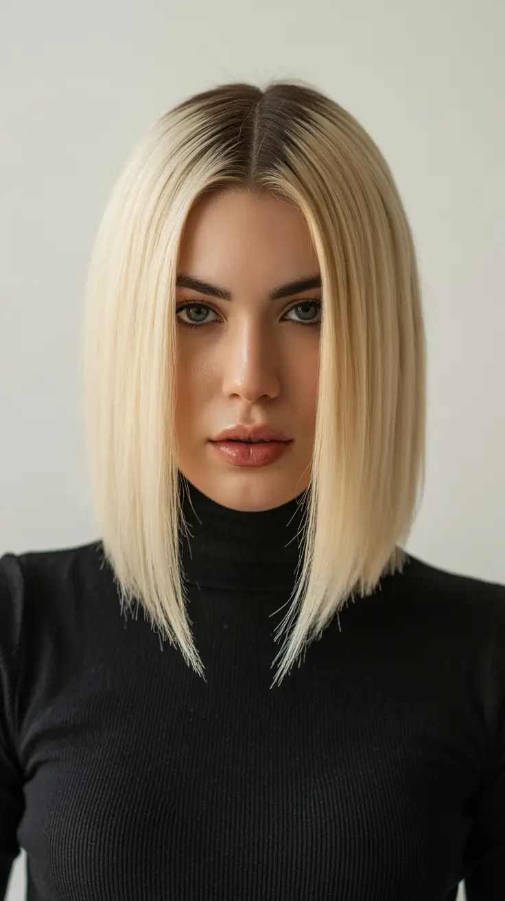 straight hairstyles 2026 Sharp Blunt Blonde Bob with Sleek Angled Sides