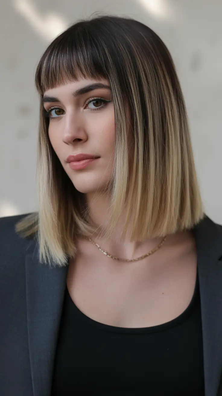 straight hairstyles 2026 Chic Straight Lob with Blended Micro Bangs