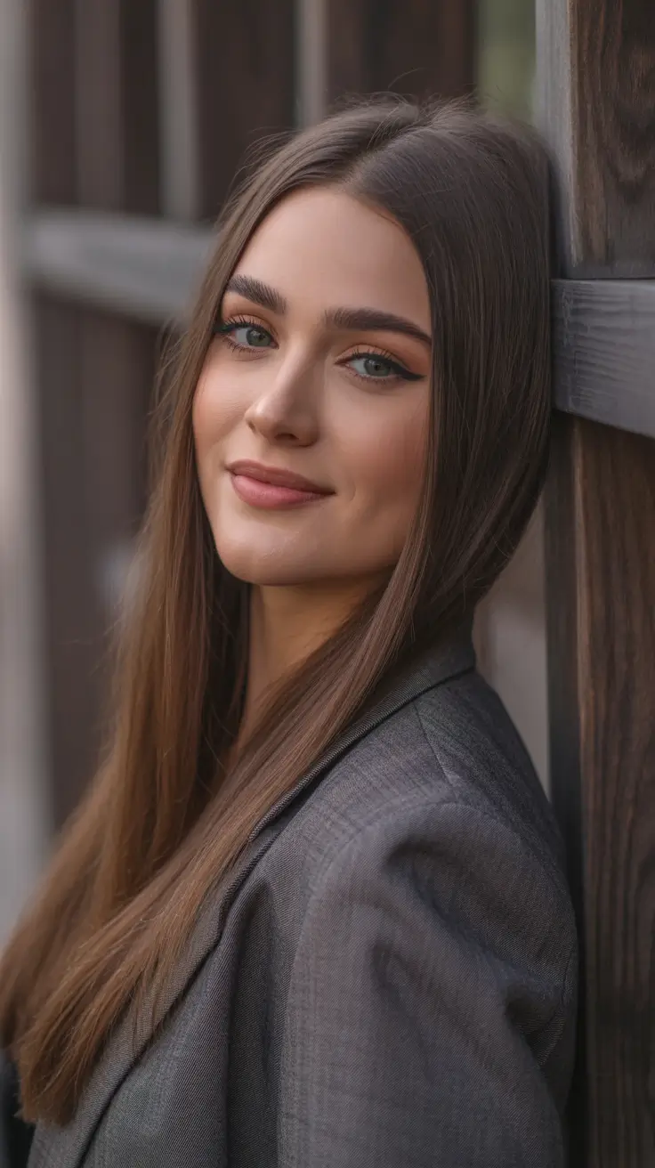 straight hairstyles 2026 Cool Brunette Straight Layers with Natural Softness