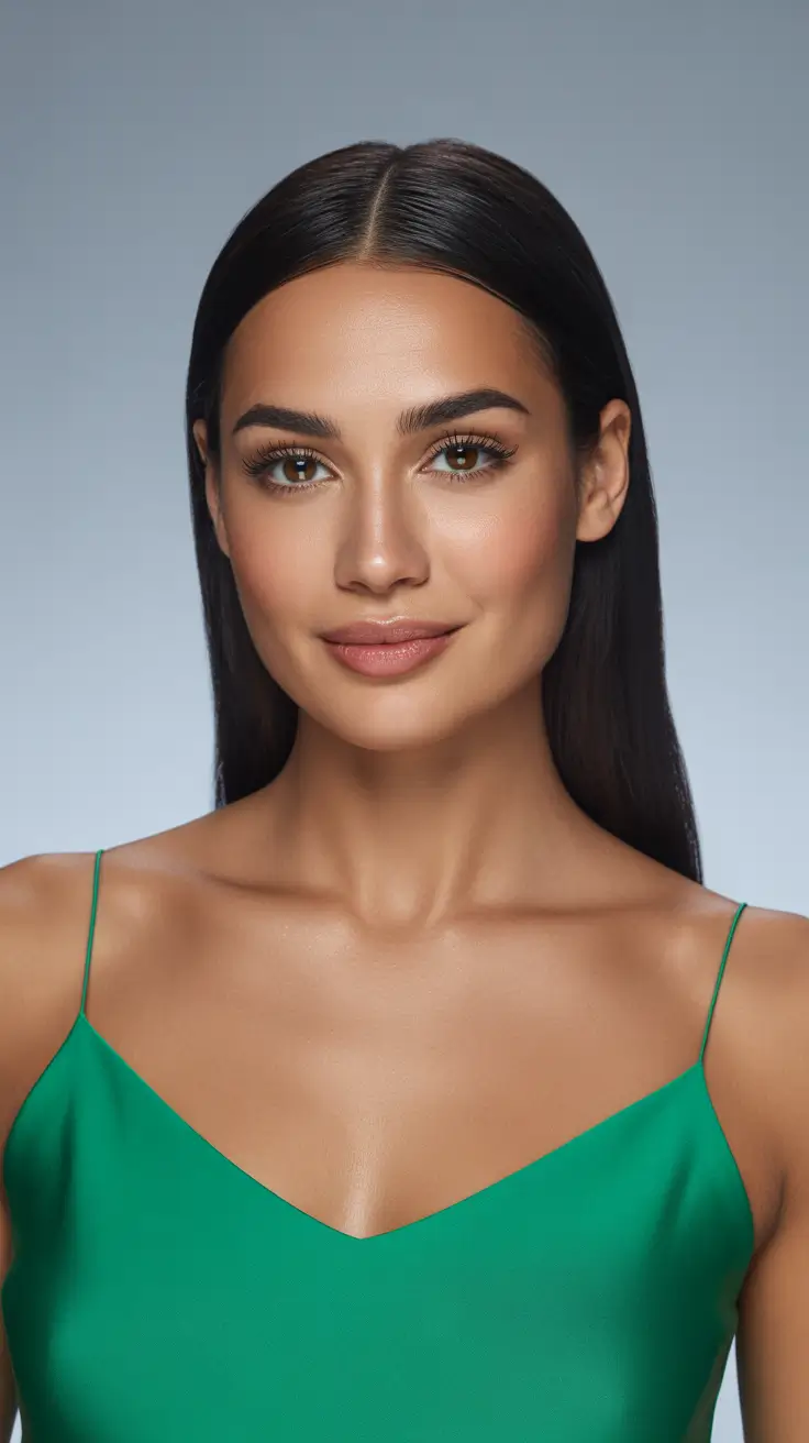 straight hairstyles 2026 Clean Straight Shine with Soft Glow Brunette Finish