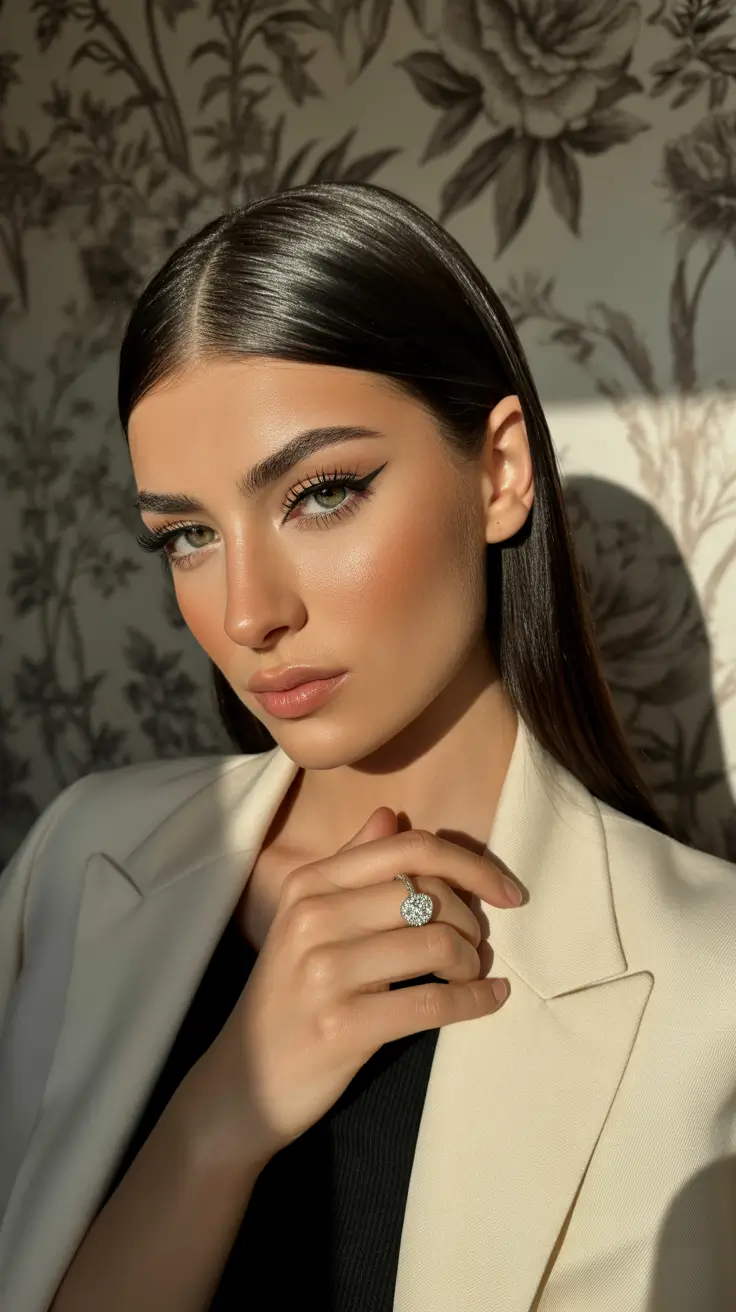 straight hairstyles 2026 High Shine Formal Straight Style with Sculpted Parting