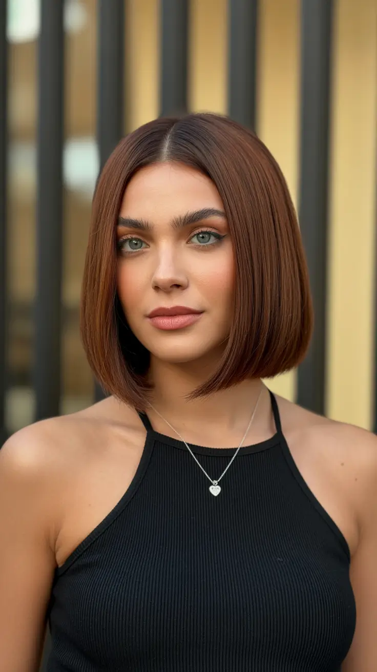 straight hairstyles 2026 Rounded Straight Bob with Sleek Contour Edges