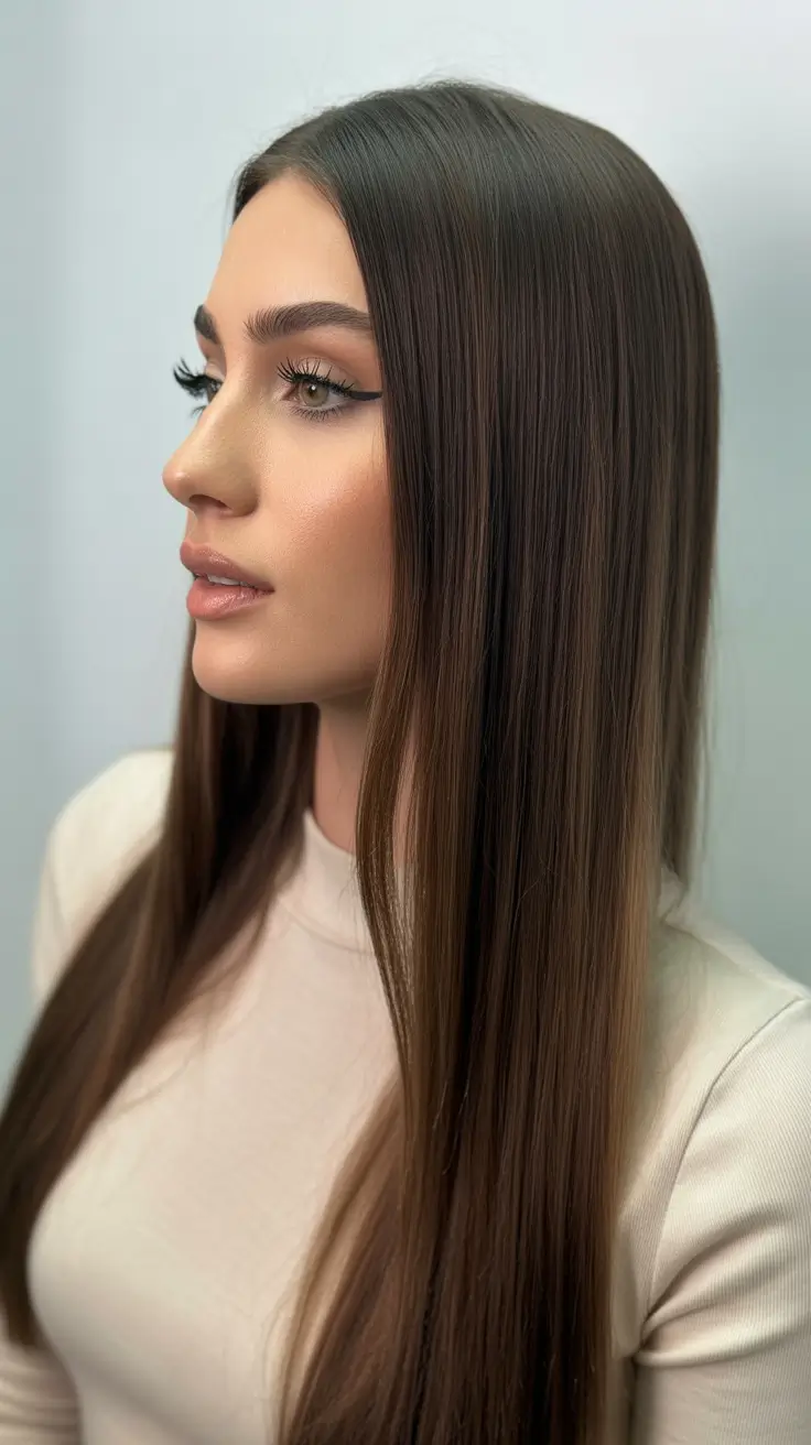 straight hairstyles 2026 Ultra Polished Espresso Length with Clean Silhouette