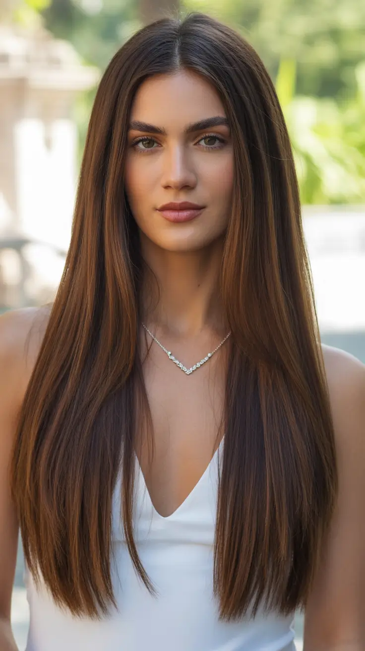 straight hairstyles 2026 Long Natural Brunette Flow with Soft Weightless Ends