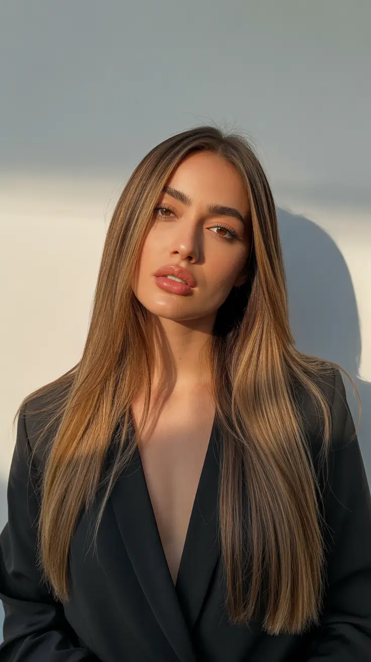 straight hairstyles 2026 Golden Beige Straight Length with Soft Face Framing