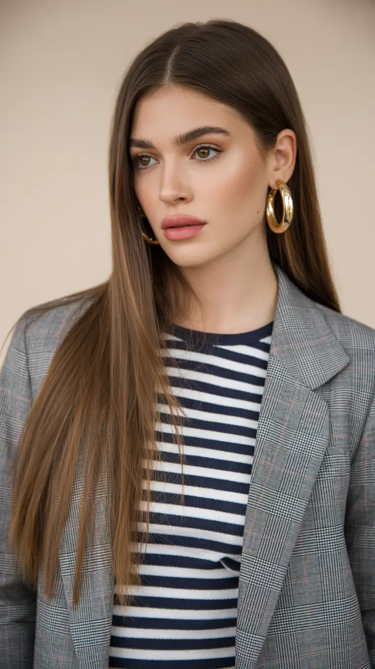 straight hairstyles 2026 Straight Chestnut Length with Editorial Clean Lines