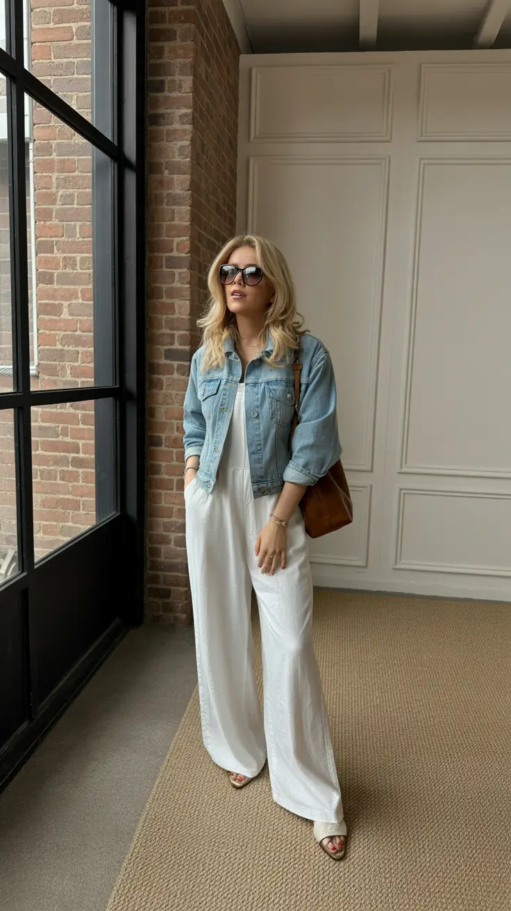 midsize spring outfits 2026 White Monochrome Ease with a Denim Touch