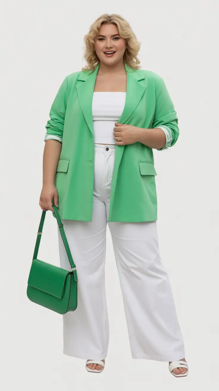 midsize spring outfits 2026 Fresh Green Blazer for Confident Spring Color