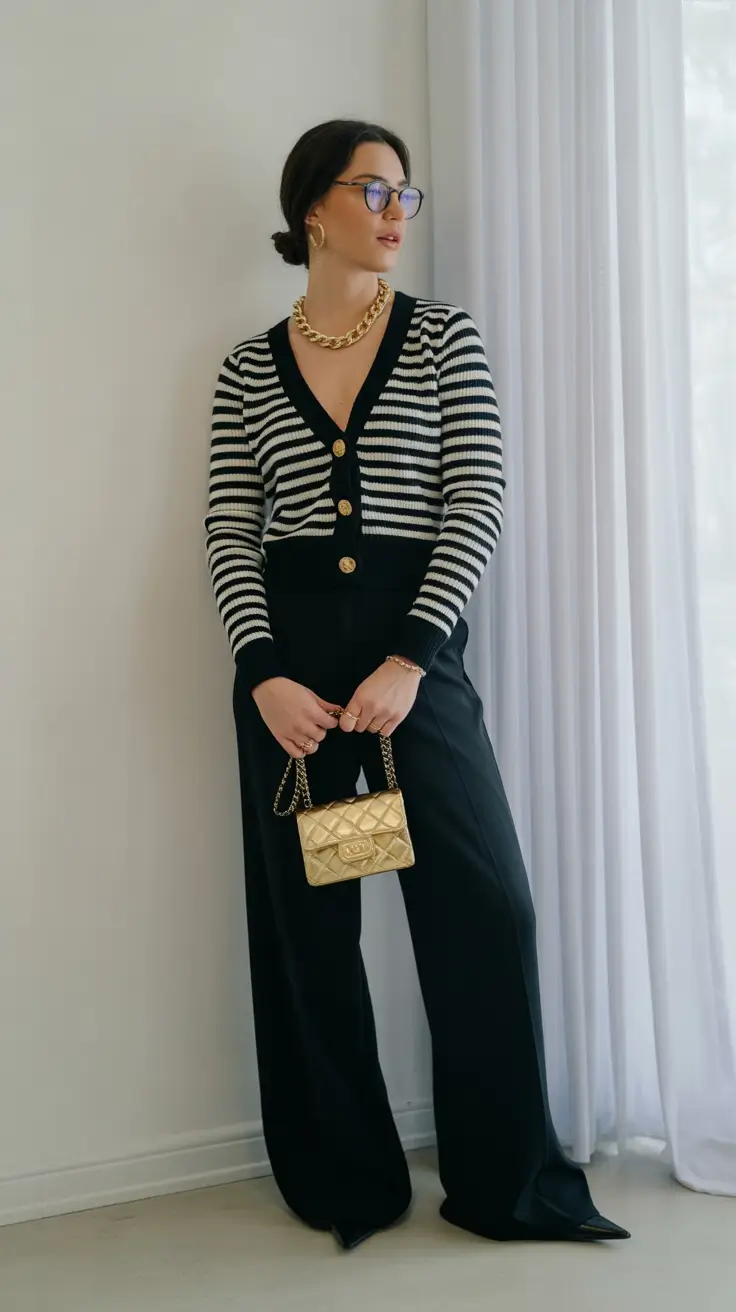 midsize spring outfits 2026 Monochrome Black With Gold Accents for Elevated Confidence