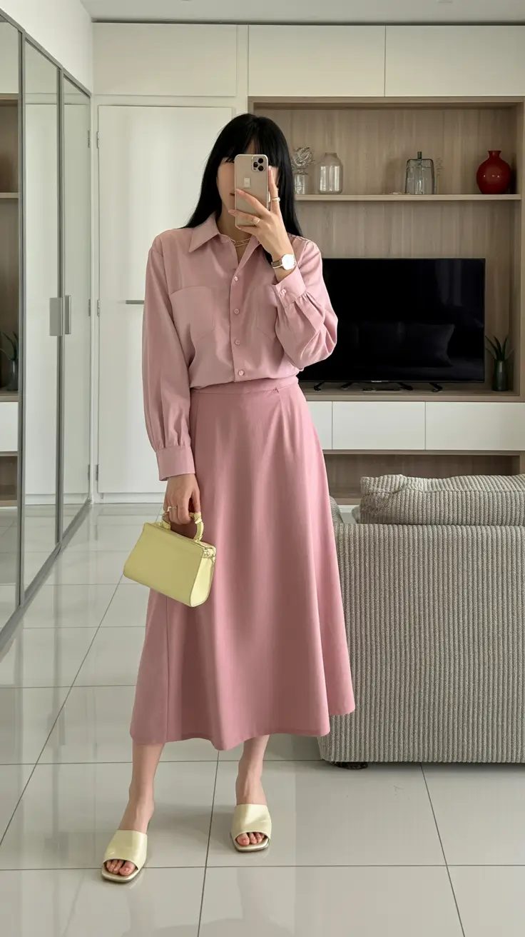 modest spring outfits 2026 Blush Monochrome With Soft Feminine Lines