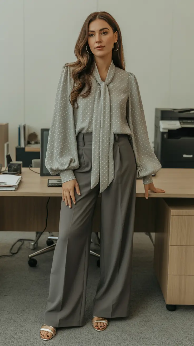 modest spring outfits 2026 Soft Polka Dots and Tailored Grays