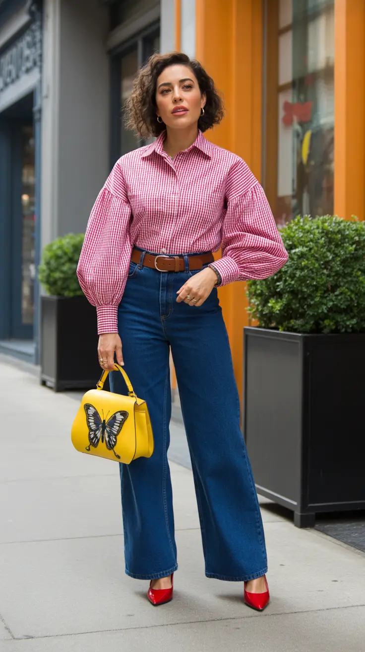 modest spring outfits 2026 Gingham Charm With Everyday Denim