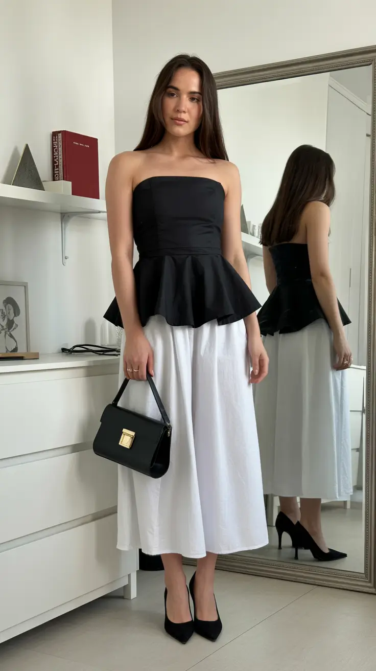 old money spring outfits 2026 Black Peplum Elegance with Soft Spring Volume