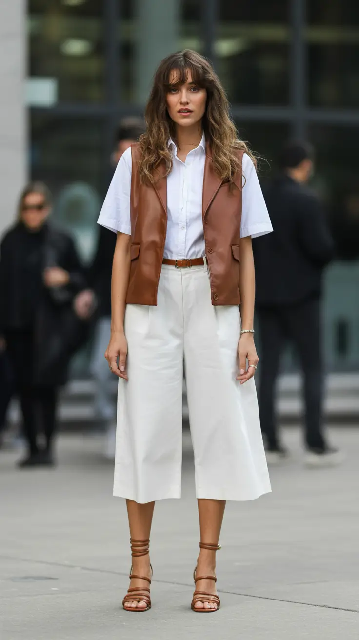 old money spring outfits 2026 Warm Leather Layers with Crisp Whites