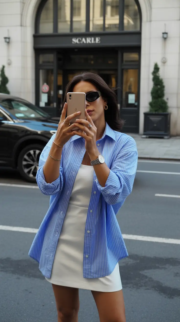 old money spring outfits 2026 Striped Blues with Clean Urban Minimalism