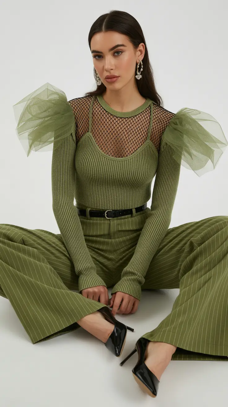 best spring outfits 2026 trends women Edgy Femininity in Olive Green