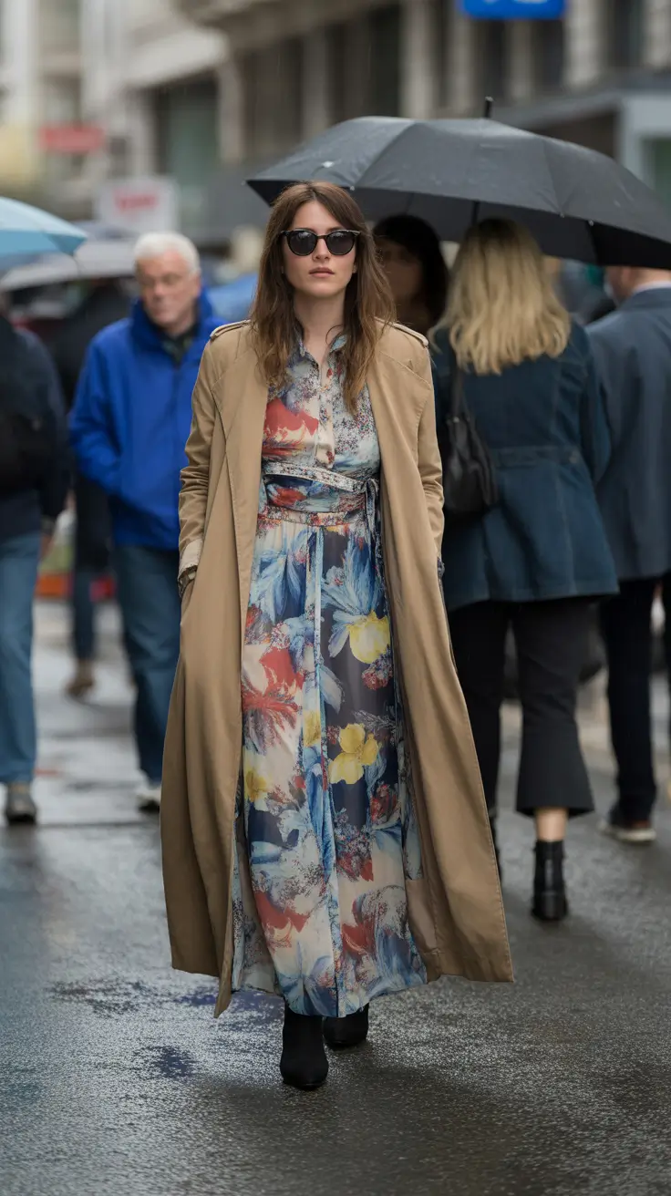 best spring outfits 2026 trends women Floral Drama Under a Classic Trench