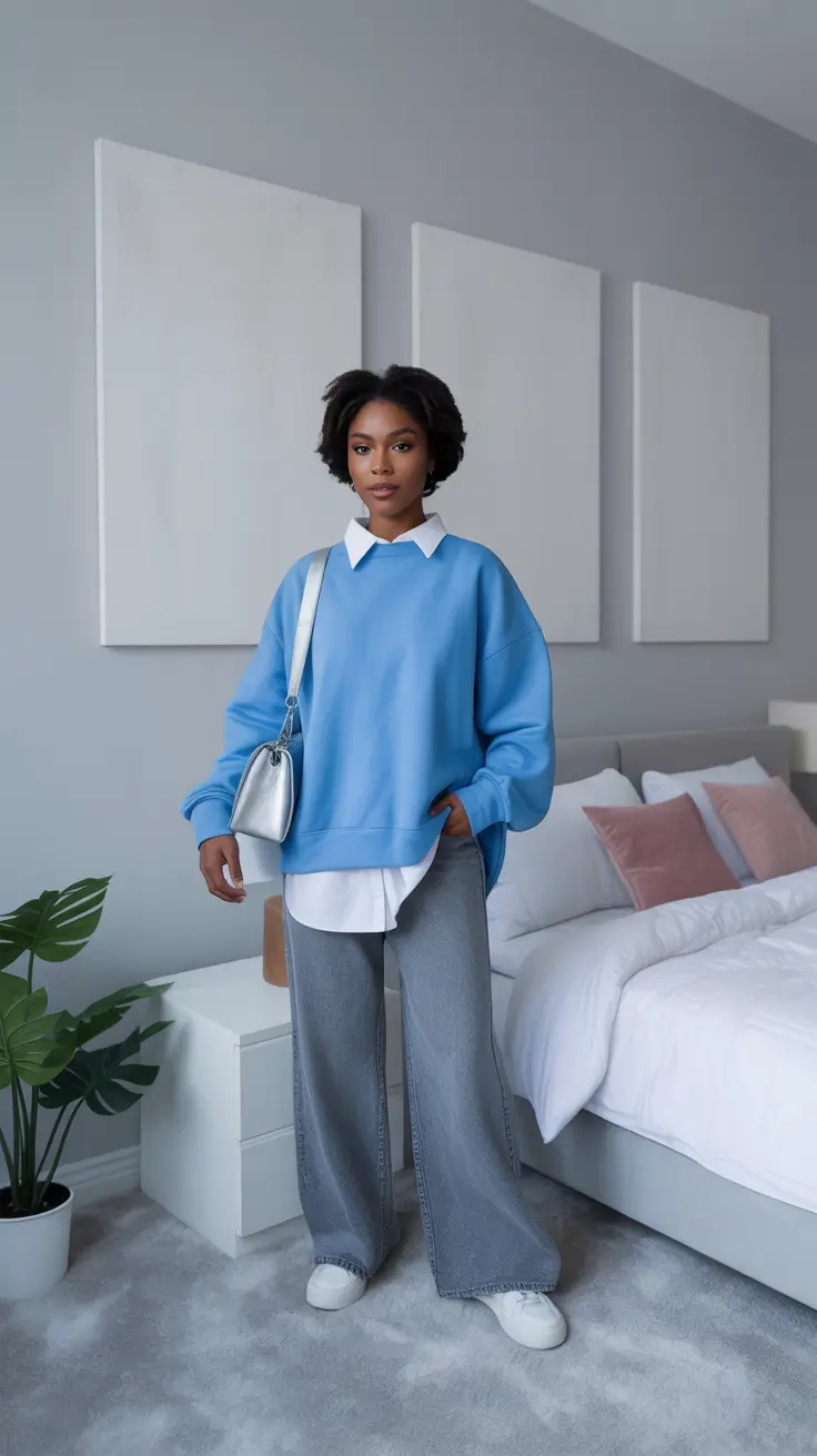 cute black girl spring outfits 2026 - Blue Layered Lounge Prep