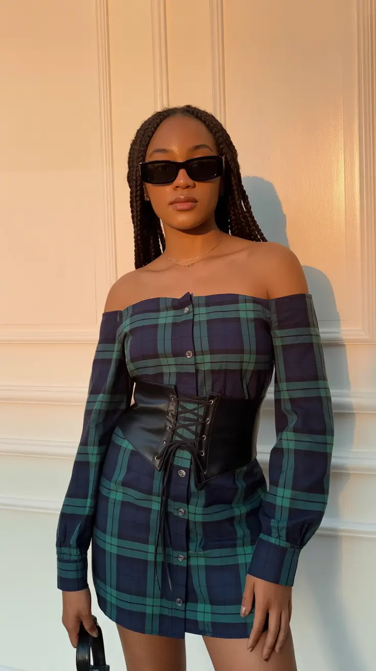 cute black girl spring outfits 2026 - Plaid Corset Drama