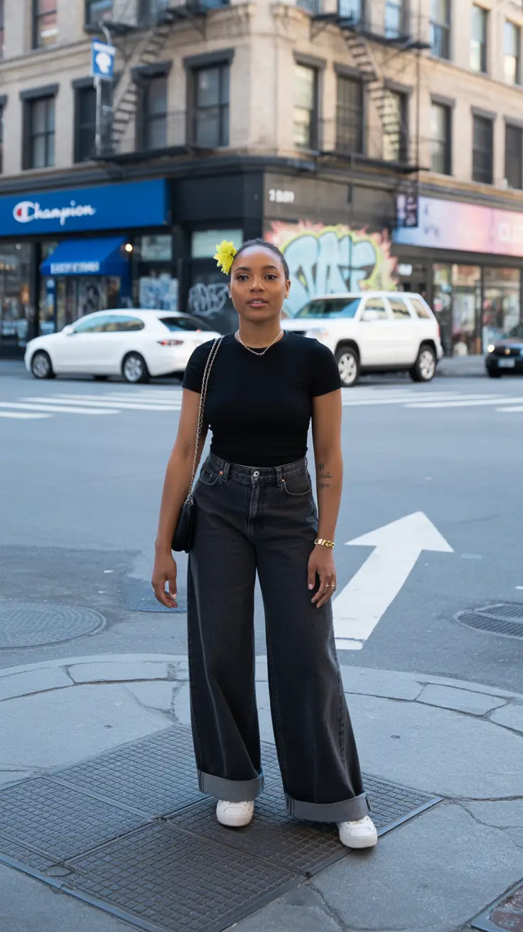 cute black girl spring outfits 2026 - Urban Simplicity with Floral Pop