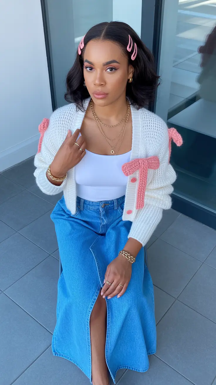 cute black girl spring outfits 2026 - Soft-Girl Denim and Knit Bows