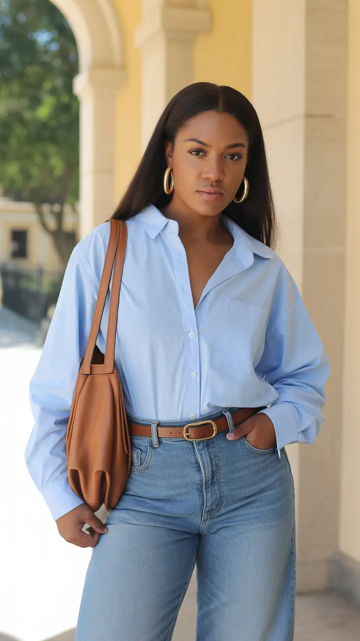 cute black girl spring outfits 2026 - Classic Blue Button Down