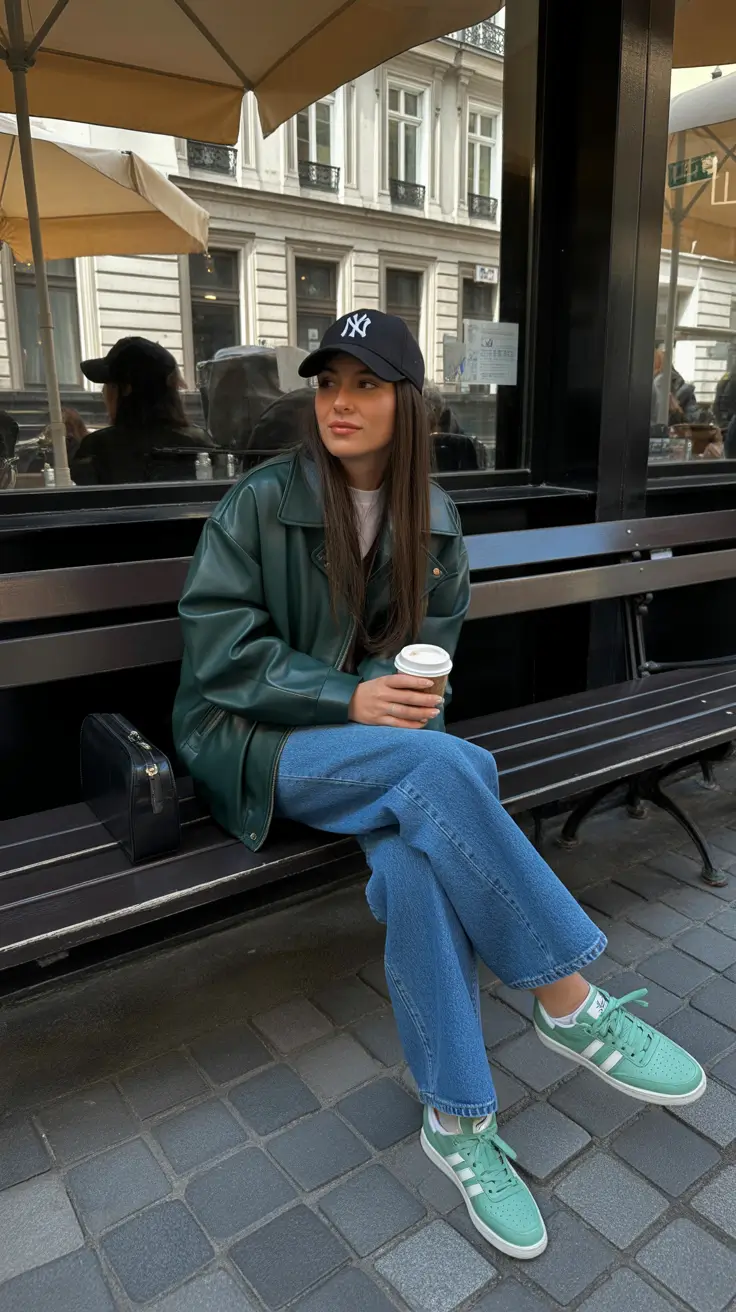 cute rainy spring outfit 2026 Sporty Green Layers for a Slow Rainy Morning