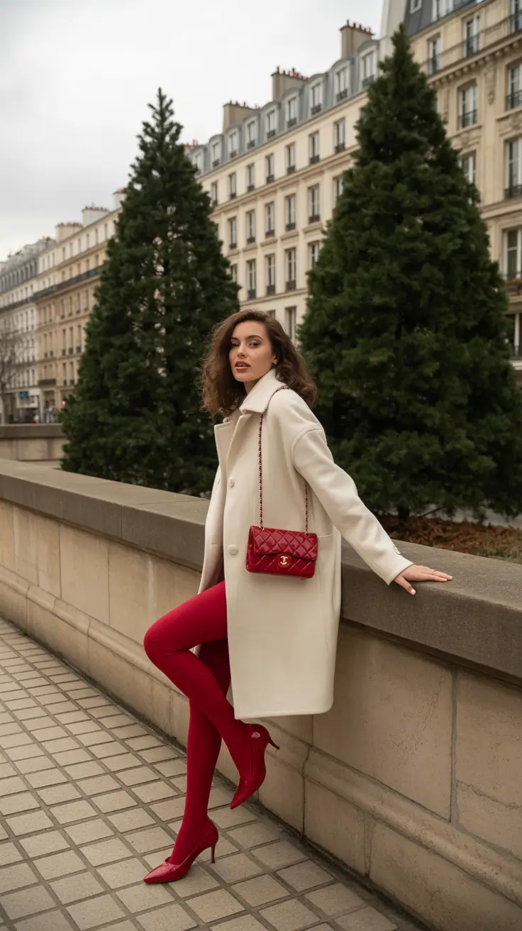 cute rainy spring outfit 2026 Cream and Red Contrast for Chic Spring Drama