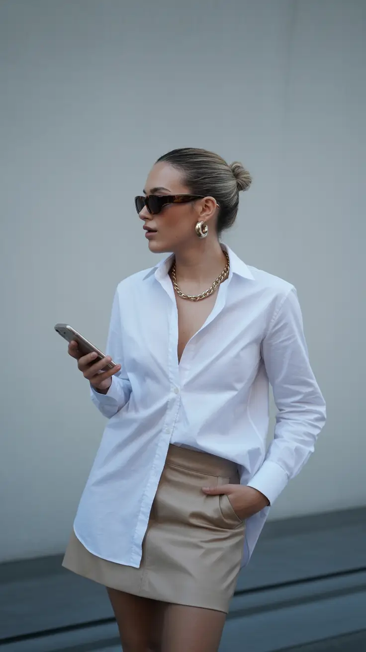 cute rainy spring outfit 2026 Crisp White Shirt With Minimalist Neutrals