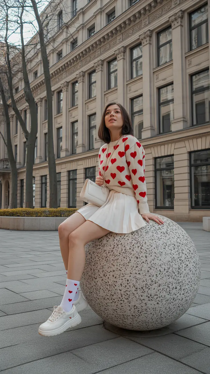 cute rainy spring outfit 2026 Soft Neutrals With a Playful Heart Motif