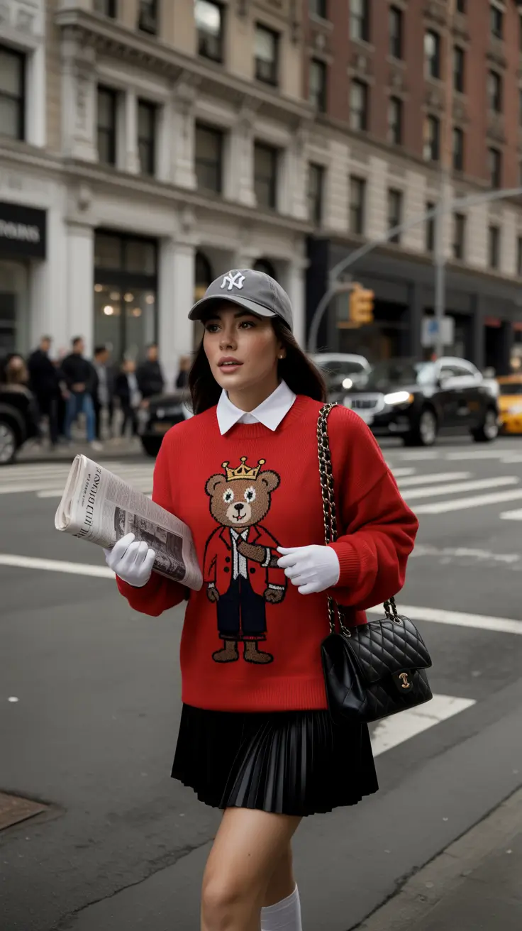 cute rainy spring outfit 2026 Playful Red Knit With a City Edge