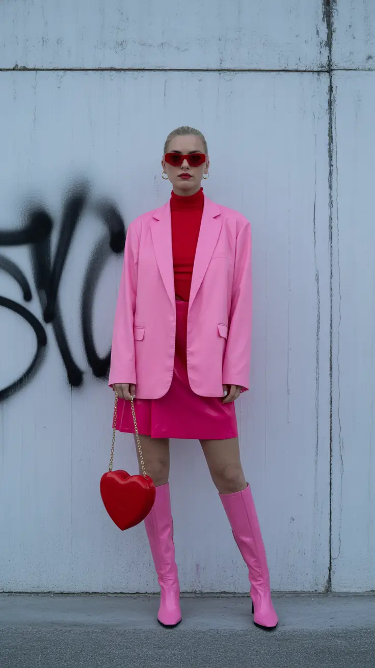 cute warm spring outfits 2026 Bold Pink Layers That Feel Like a Mood Shift