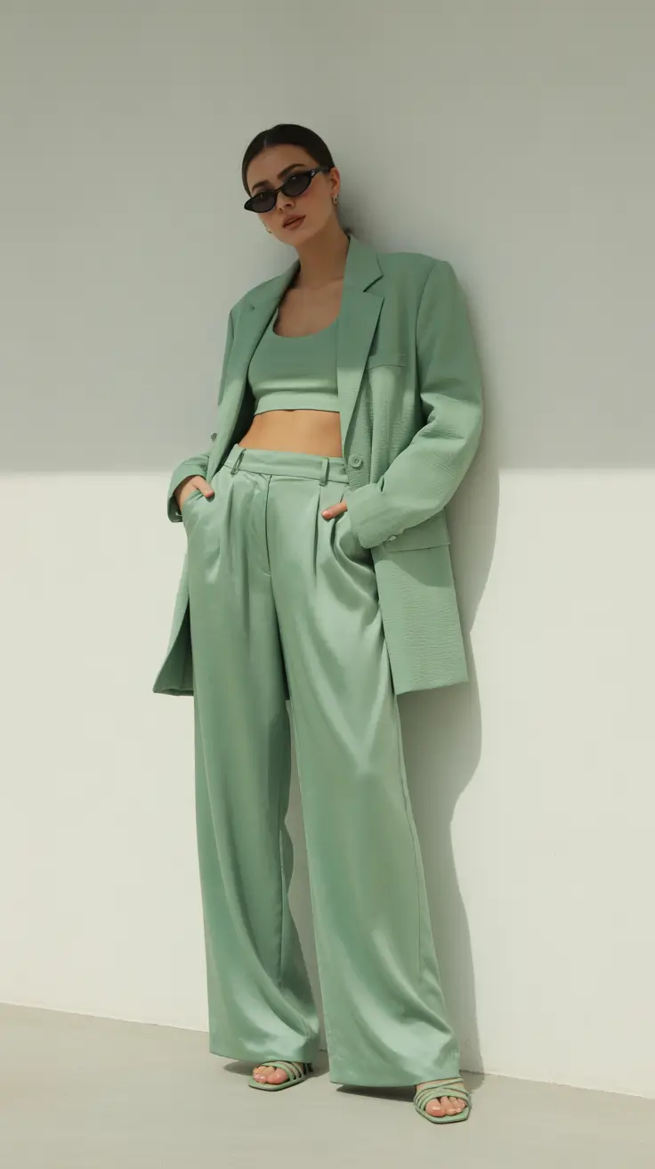 cute warm spring outfits 2026 Monochrome Green That Feels Clean and Modern