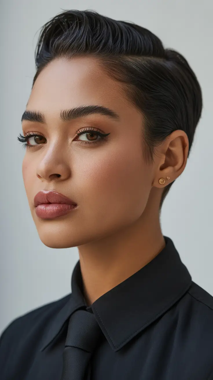 february haircuts Sleek Power-Pixie with Sculpted Softness