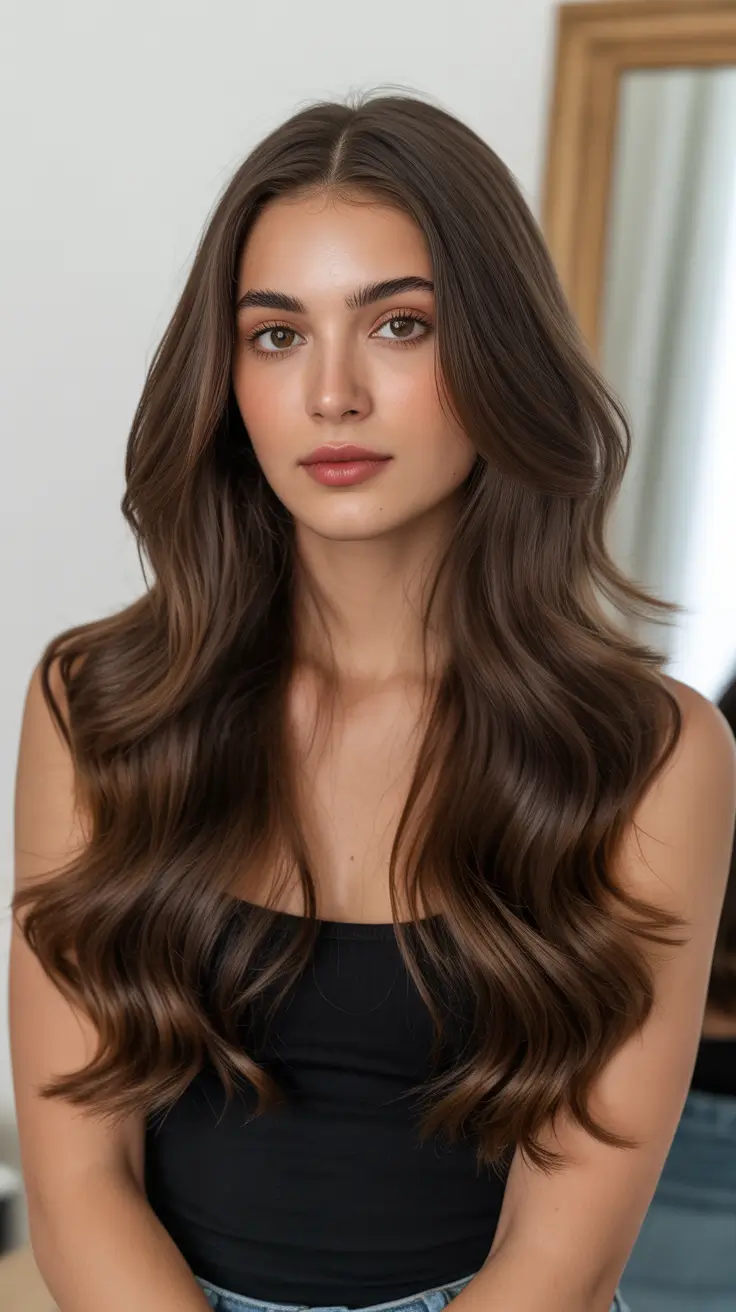 february haircuts Long Espresso Waves with Balanced Face Framing