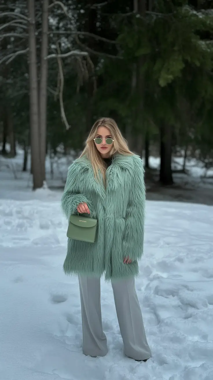 February outfits ideas 2026 - Mint Faux Fur Winter