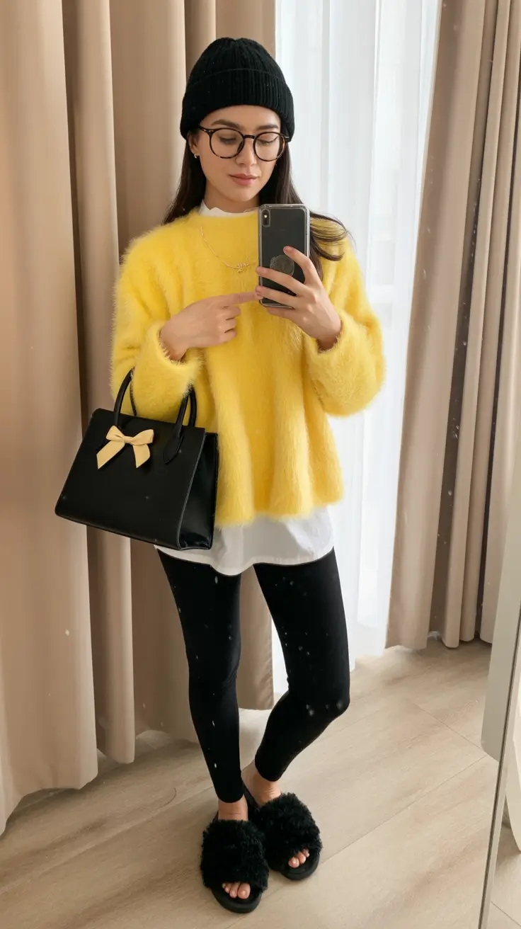 February outfits ideas 2026 - Yellow Fuzzy Knit