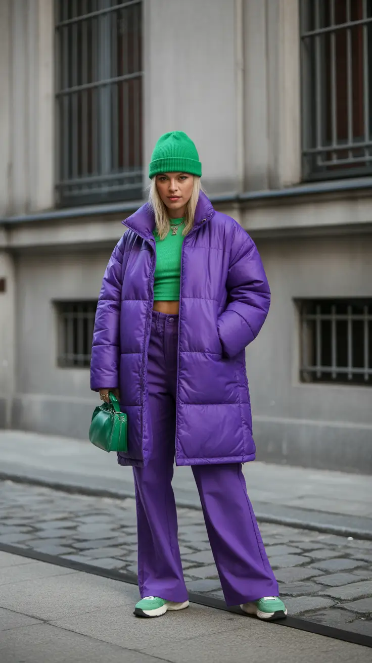 February outfits ideas 2026 - Bold Violet and Green