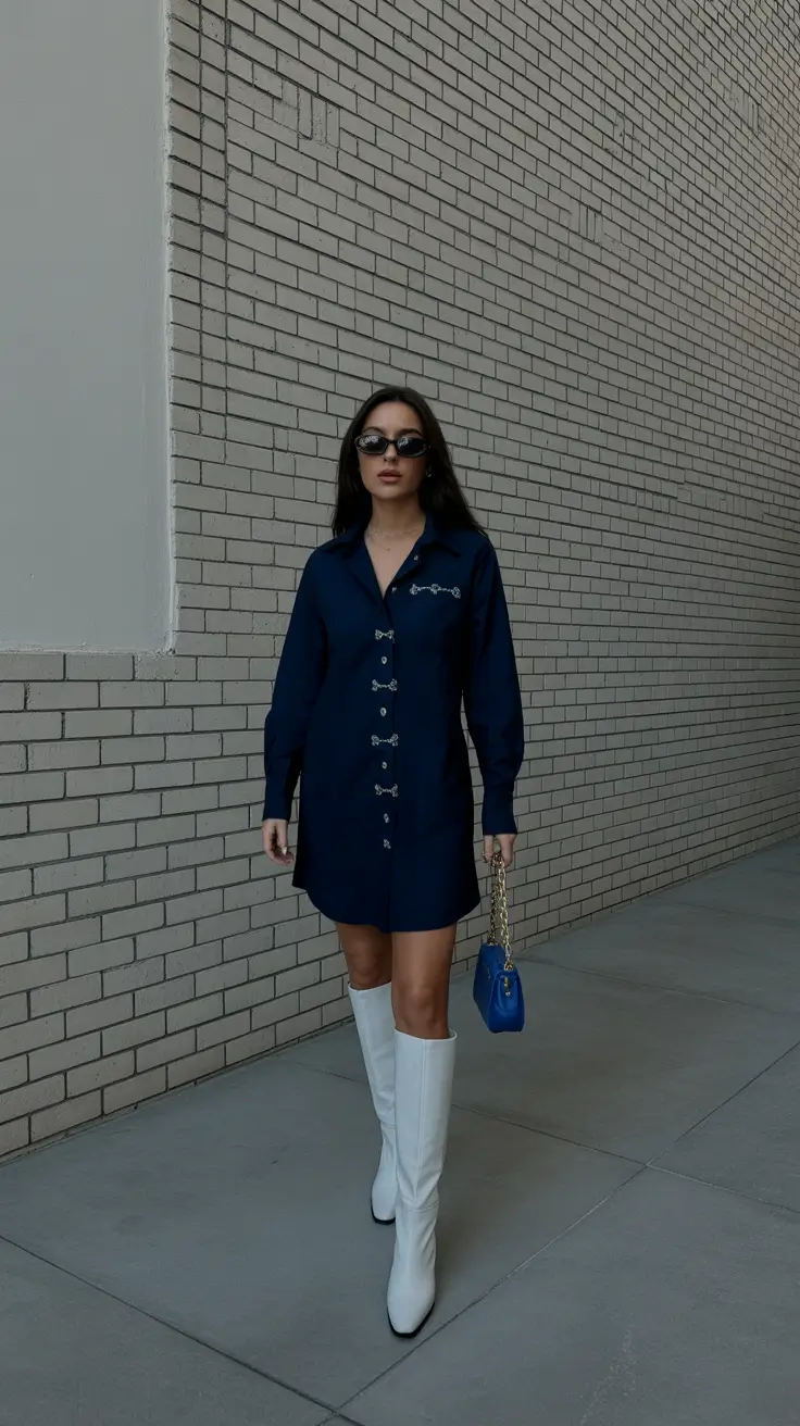 spring birthday outfit 2026 Structured Navy Shirtdress With Clean Minimalist Lines