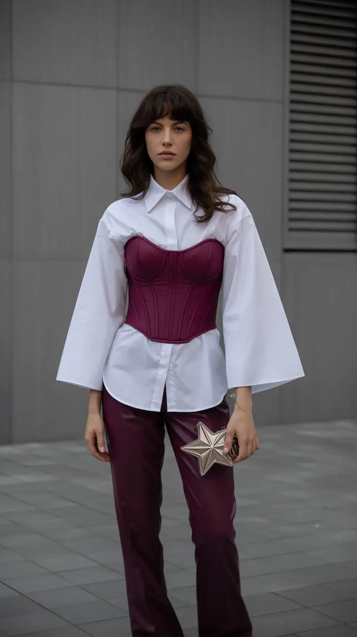 spring birthday outfit 2026 Structured Corset Layers With Deep Wine Contrast