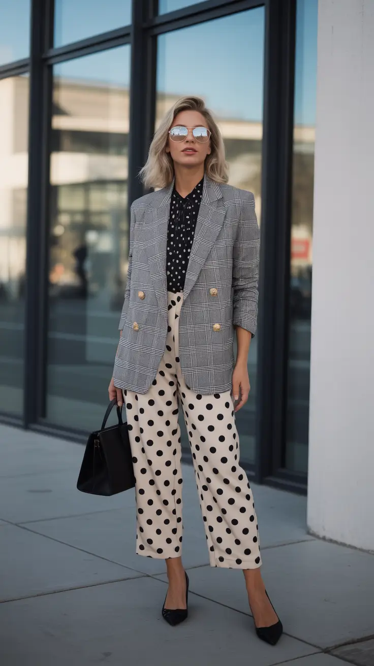 spring fashion outfits 2026 women Bold Polka Play with Menswear Structure