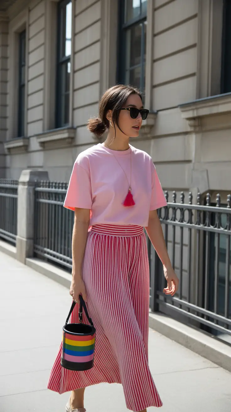 spring fashion outfits 2026 women Playful Pinks with Striped Spring Movement