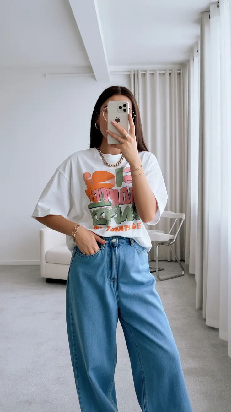 popular spring mom outfits 2026 - Graphic Tee Energy with Wide-Leg Denim