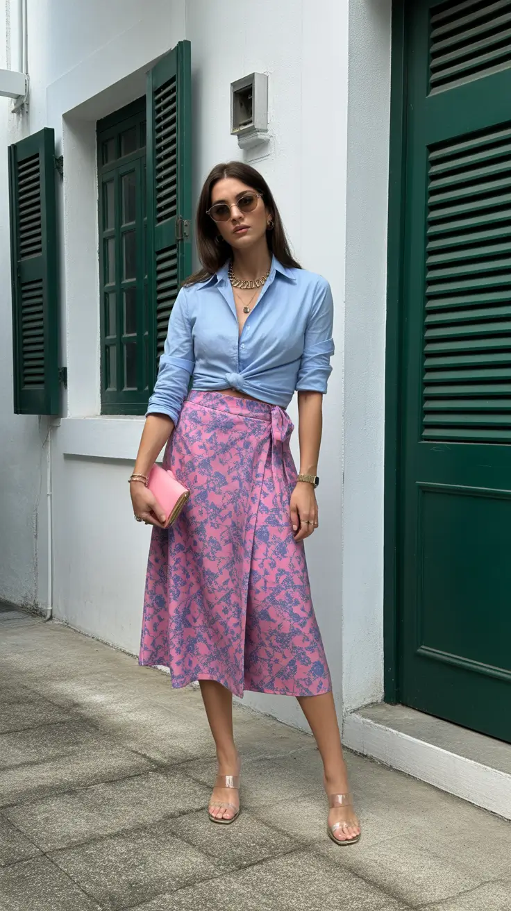 popular spring skirt outfits 2026 Pastel Blues and Spring Florals in Motion