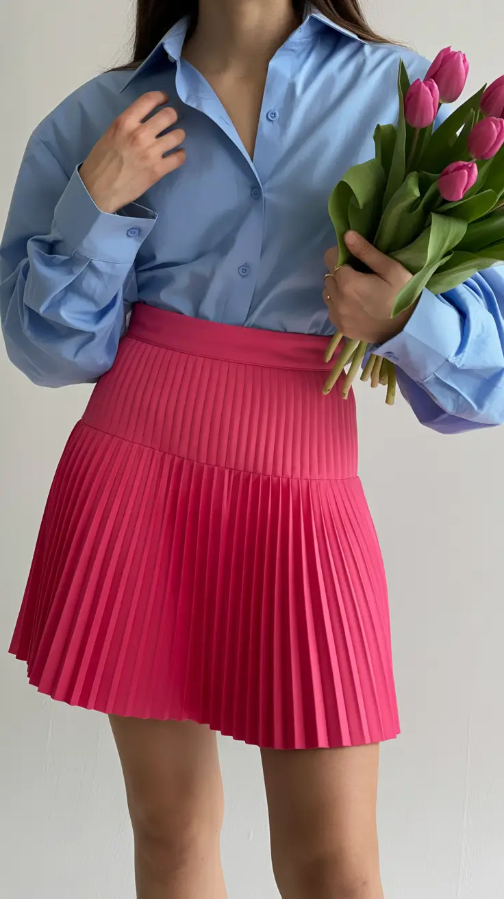 popular spring skirt outfits 2026 Bright Pleats for an Energetic Spring Morning