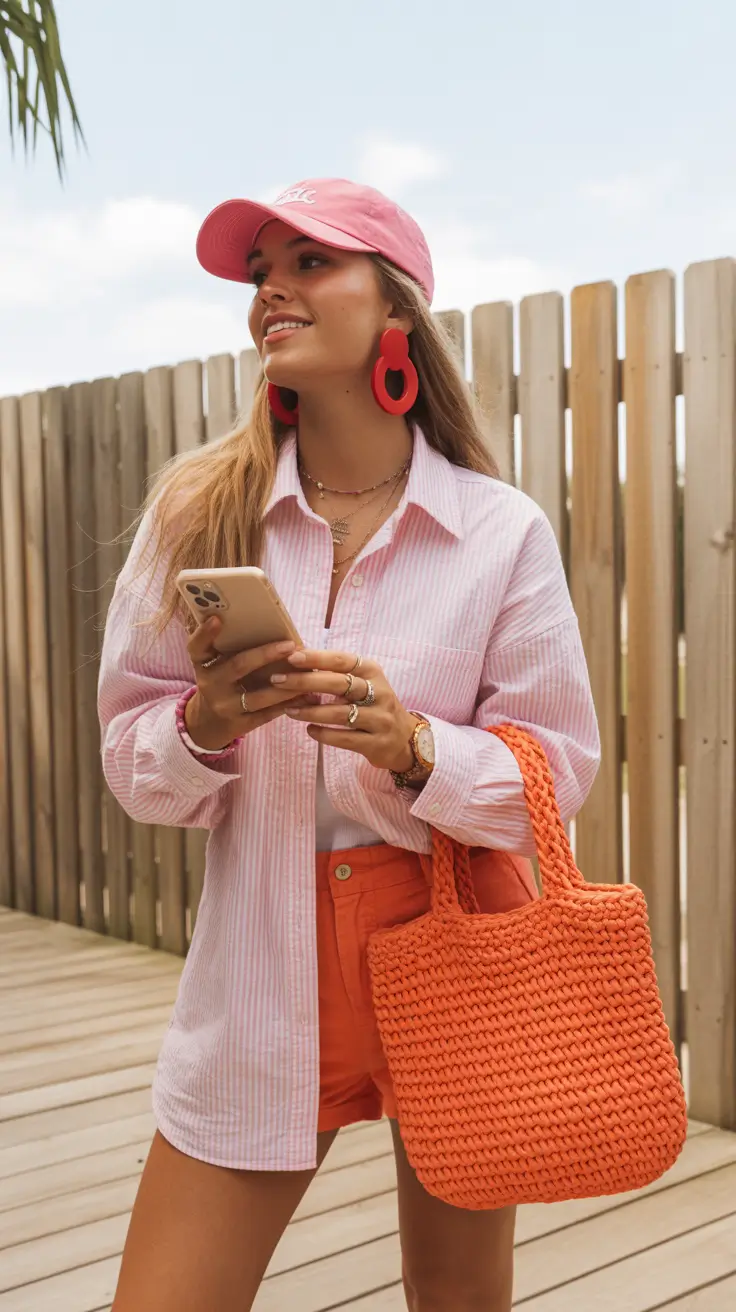 spring vacation outfits 2026 - Pink-and-Orange Coastal Mix for Fun Vacation Days