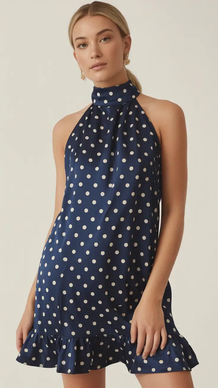 spring vacation outfits 2026 - Polka-Dot Halter Dress for Chic Evening Escapes