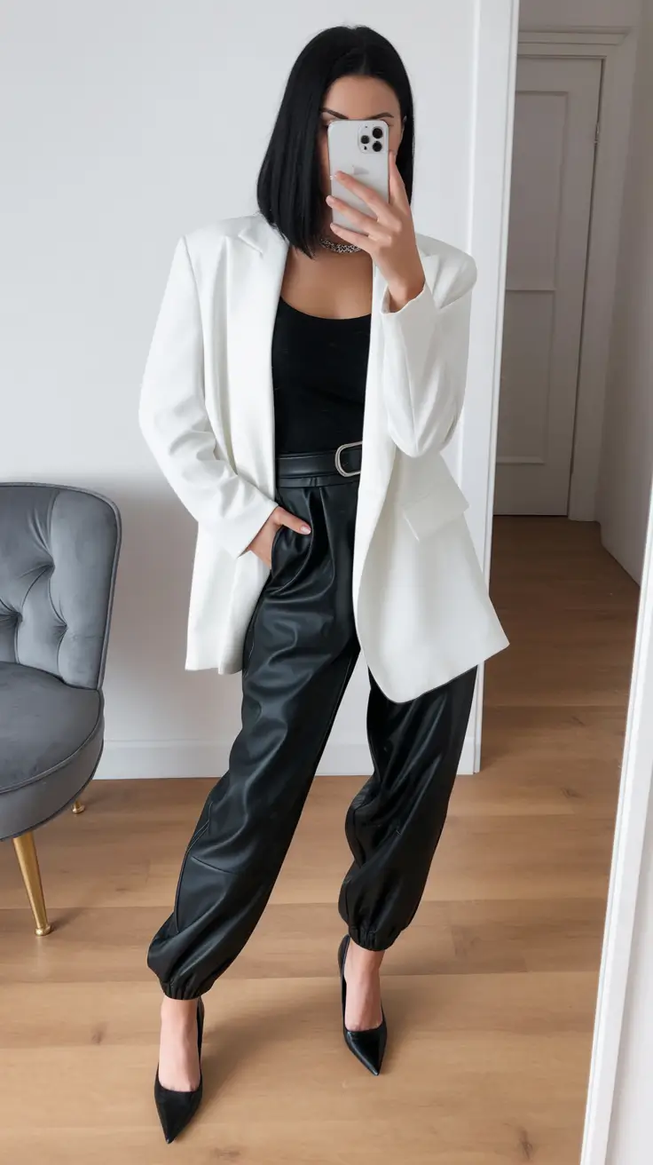 spring blazer outfits 2026 White Black Contrast