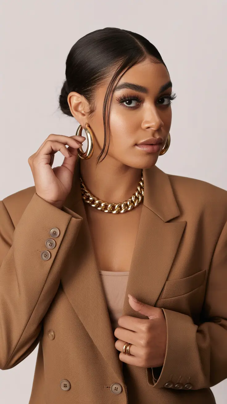 spring blazer outfits 2026 Camel Gold Details